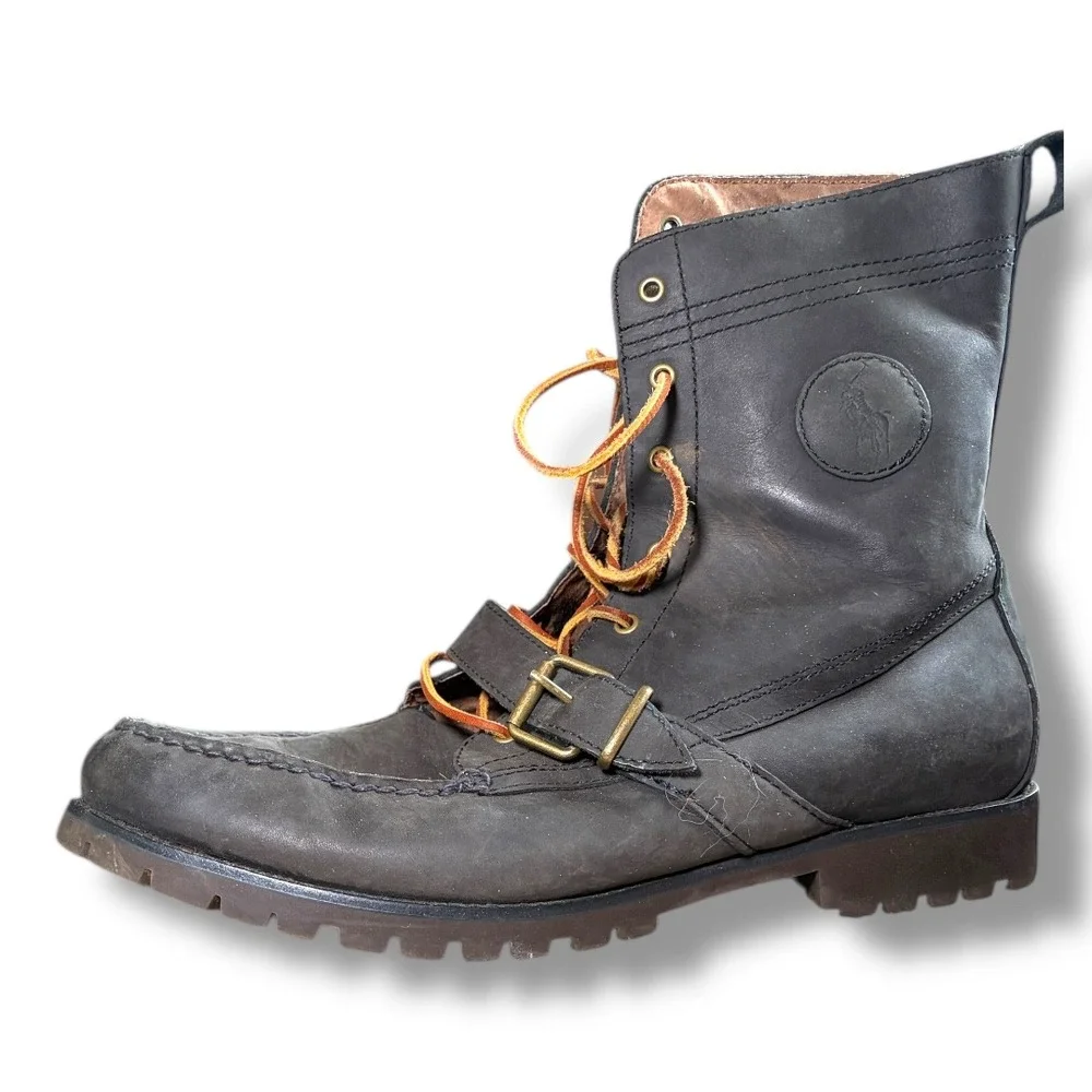 Vintage Polo‎ Ralph Lauren Men Ranger Lace Up Buckle Boots Brown Leather 15D